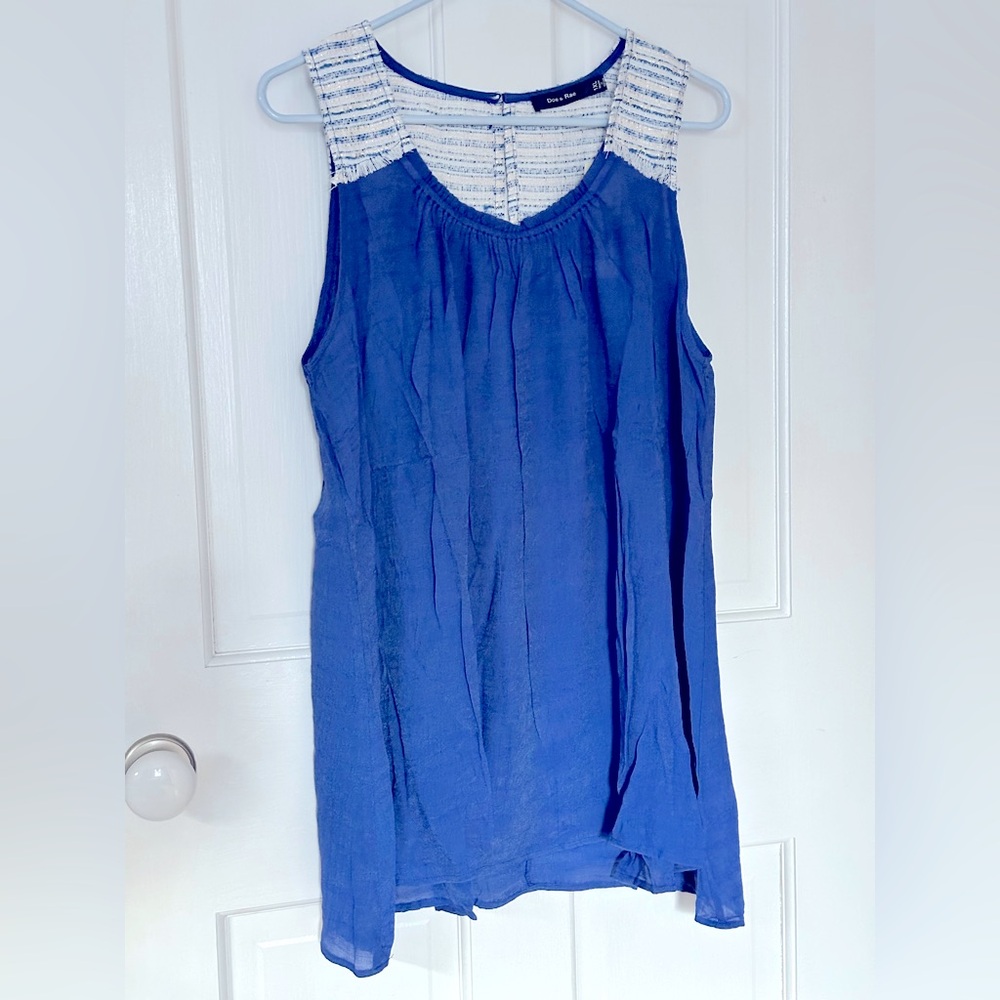 NWB Doe & Rae flowy sleeveless top, blue with stunning tweed accent - 1XL